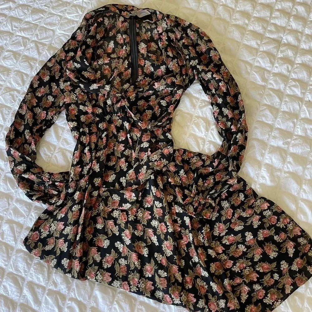 Reformation black floral necktie midi dress